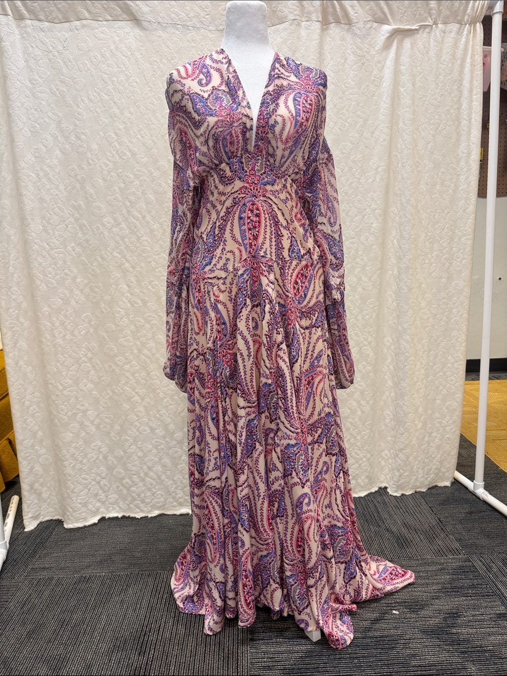 Boho Paisley V-Neck Maxi Dress in Pink & Purple